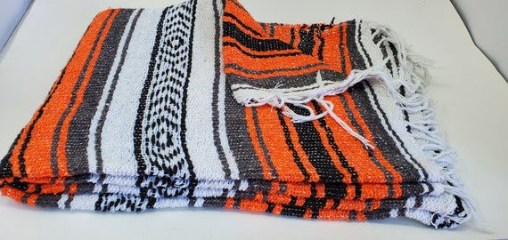 Orange color mexican blanket warm and thick falsa blanket beach blanket 76" L x 53" w free  shipping we sell wholesale
