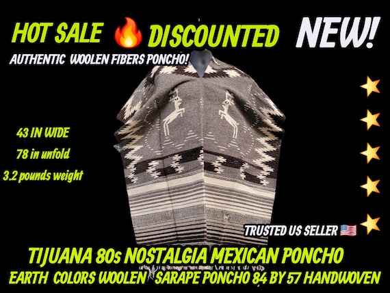 Authentic  woolen unisex mexican poncho terra colors