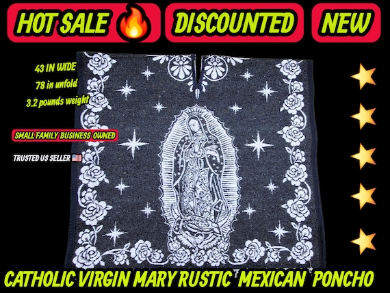 Adults Virgin mary Guadalupe virgencita  Mexican  rustic   poncho black and white