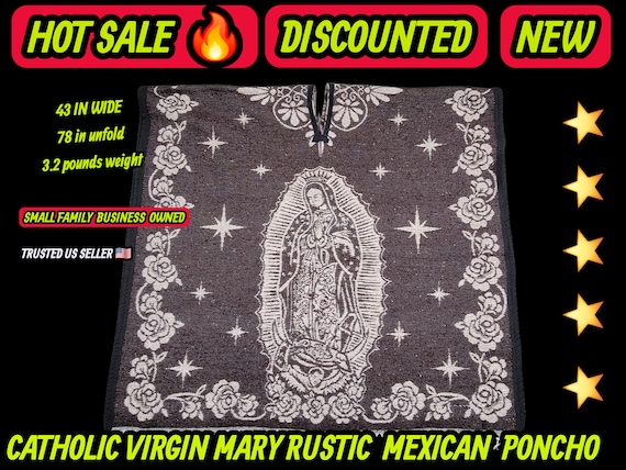 Adults Virgin mary Guadalupe virgencita  Mexican  rustic   poncho gray  and white