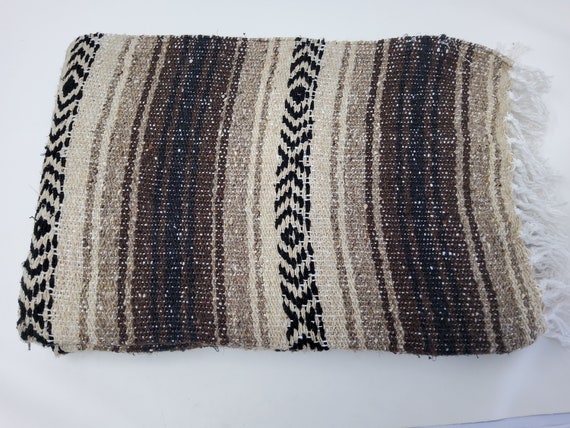 Brown colors mexican blanket warm and thick falsa blanket beach blanket 76" L x 53" w free  shipping we sell wholesale