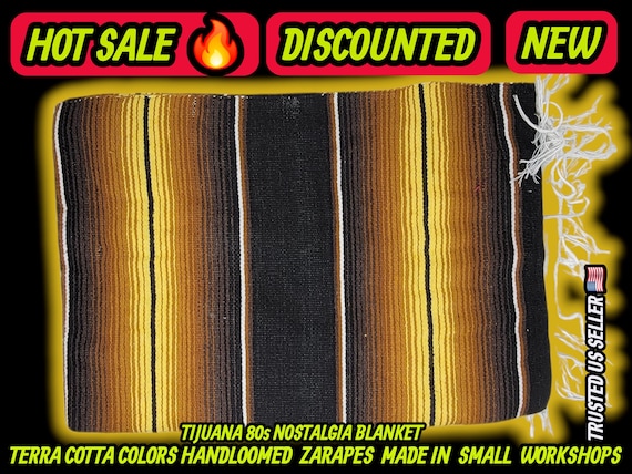 Authentic Mexican zarape blanket 80x60, mexican decor ,table runner, pic nic  black & brown shades colors