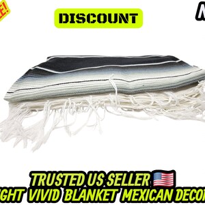 Couverture mexicaine à rayures grises et noires : falsa sarape tissé à la main (80 x 48) image 9