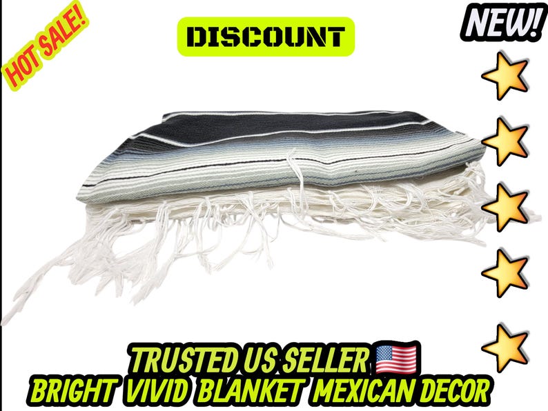 Couverture mexicaine à rayures grises et noires : falsa sarape tissé à la main (80 x 48) image 9