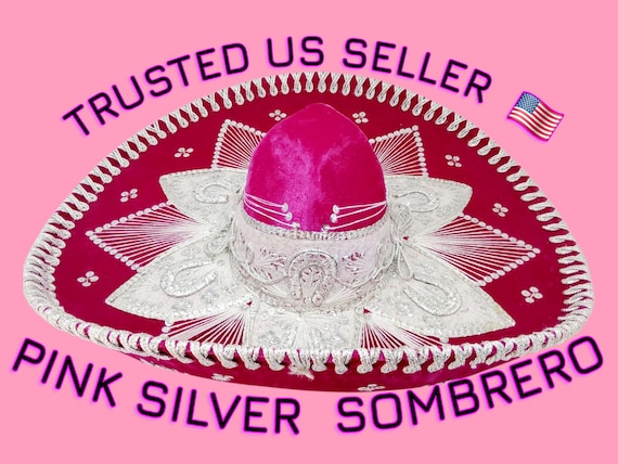 Charro Sombrero mariachi pink  with Silver Trim: Mexican Fiesta Hat