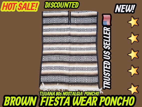 Traditional Mexican Poncho: Brown & White Falsa Blanket