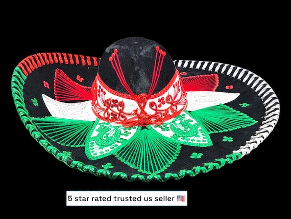 Mexico colors  adults sombrero charro mariachi hat for fiestas or 5 de mayo extra fancy