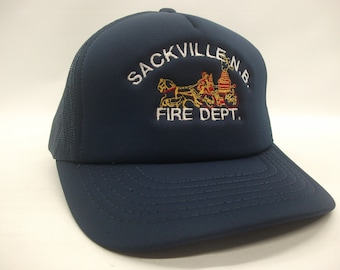 Sackville NB Fire Dept Horse Carriage Hat Vintage Blue Snapback Trucker Cap