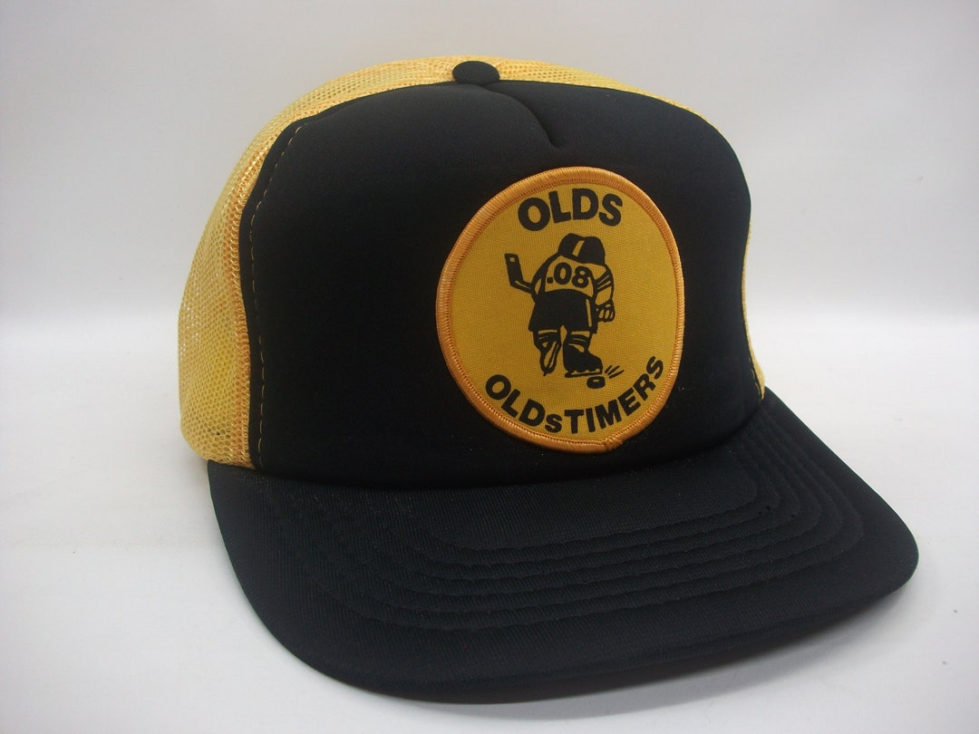 Old Timer Patch Olds Oldtimers Hockey Patch Hat Vintage Black Yellow Snapback Trucker ...