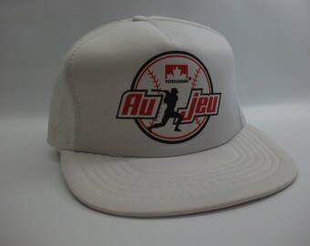 Petro Canada Au Jeu Baseball French Francais Hat Vintage White Snapback Trucker Cap