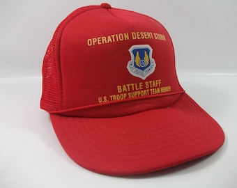 Operation Desert Storm Battle Staff US Troop Support Team Member Hat Vintage Red Snapback Trucker Cap