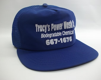 Tracy's Power Wash Co Biodegradable Chemicals Hat Vintage Blue Snapback Trucker Cap