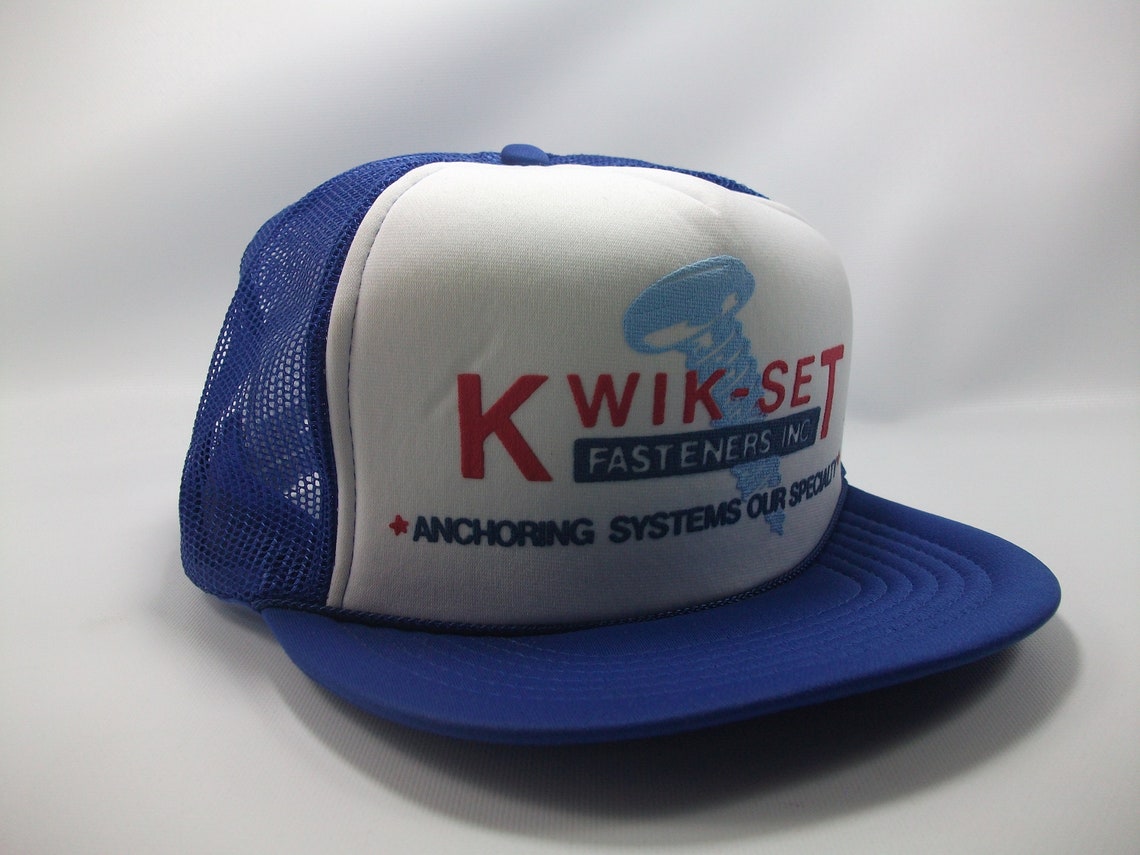 Kwik Set Fasteners Hat Vintage Blue White Snapback Trucker Cap Etsy
