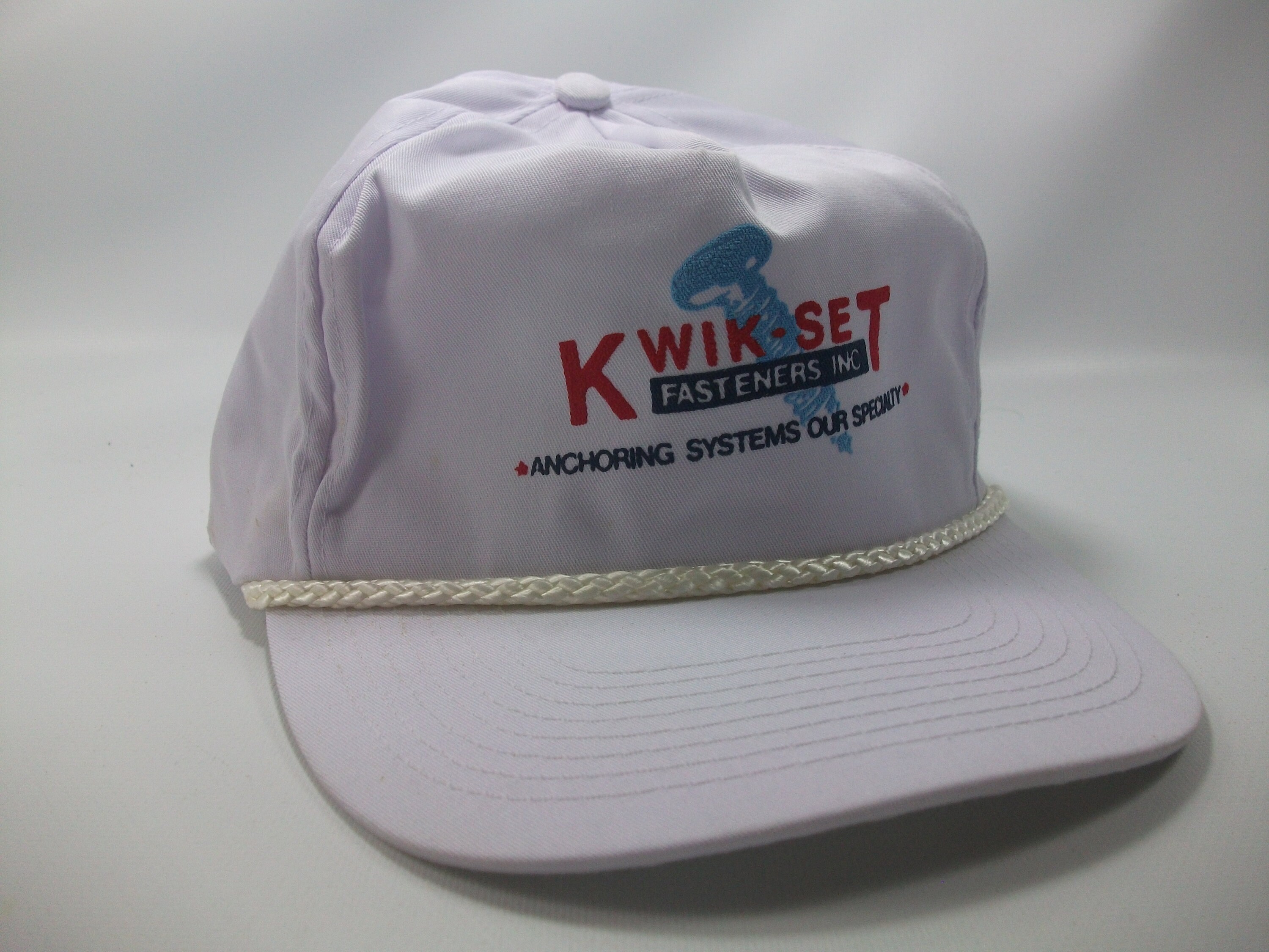 Kwik Set Fasteners Anchoring Systems Hat Vintage White Snapback Baseball Cap
