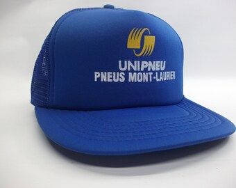 Unipneus Pneus Mont Laurier French Francais Hat Vintage Blue Snapback Trucker Cap
