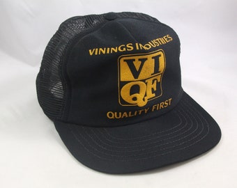 Vinnings Industries Quality First Hat Vintage Black Snapback Trucker Cap Made USA