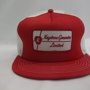 Keystone Generator Limited Spell Out Script Patch Hat Vintage Red White Stained Snapback Trucker Cap