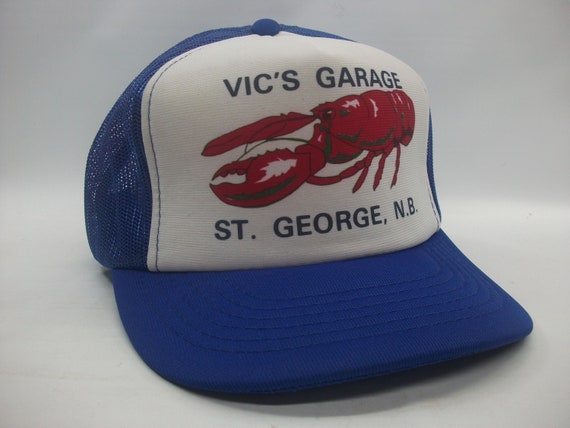 Vic's Garage St George NB Lobster Hat Vintage Blu… - image 1