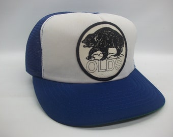 Olds Bear Patch Hat Vintage Blue White Snapback Trucker Cap