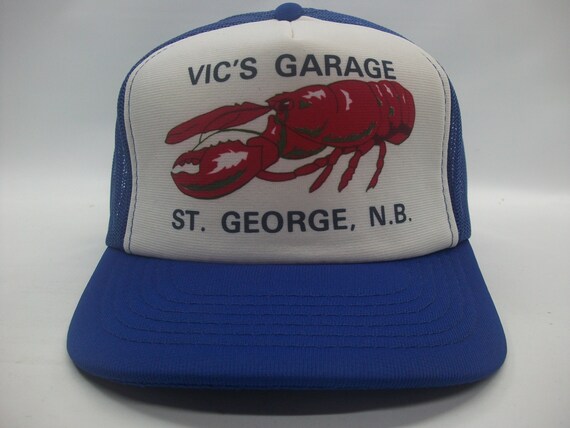 Vic's Garage St George NB Lobster Hat Vintage Blu… - image 2