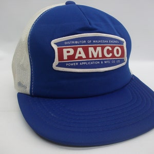 May include: Blue and white trucker hat with a red and white patch that says "DISTRIBUTOR OF WAUKESHA ENGINES PAMCO POWER APPLICATION & MFG CO LTD"
