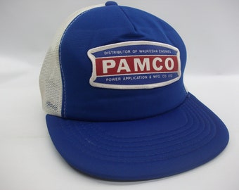 Pamco Patch Distributor of Waukesha Engines Power Application Mfg Co Hat Vintage Blue White Snapback Trucker Cap