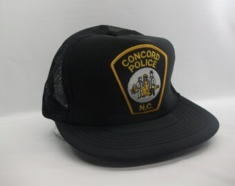 Concord Police NC Patch Hat Vintage Black Snapback Trucker Cap