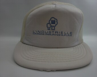 L'Industrielle French Francais Hat Vintage Beat Up White Snapback Trucker Cap