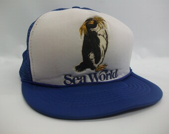 Sea World Hat Vintage Blue White Snapback Trucker Cap