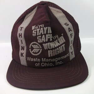 Waste Management of Ohio Think Safety Hat Purple Vintage Snapback Trucker Cap Made USA image 2