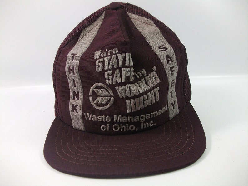 Waste Management of Ohio Think Safety Hat Purple Vintage Snapback Trucker Cap Made USA image 2