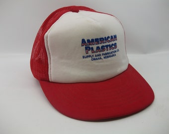 American Plastics Hat Vintage Red White Snapback Trucker Cap