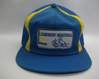 Lounsbury Industrial Patch Hat Vintage K Brand Blue Yellow Snapback Trucker Cap