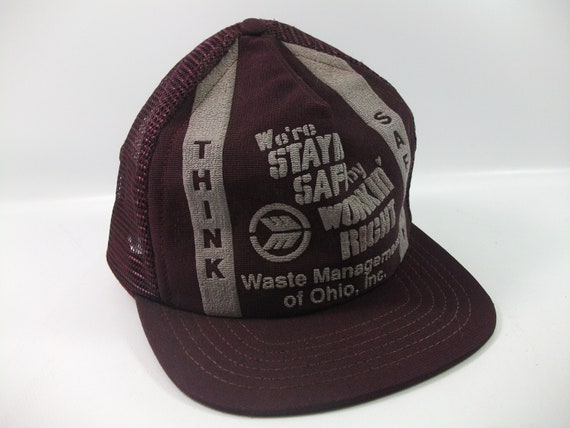 Waste Management of Ohio Think Safety Hat Purple Vintage Snapback Trucker Cap Made USA