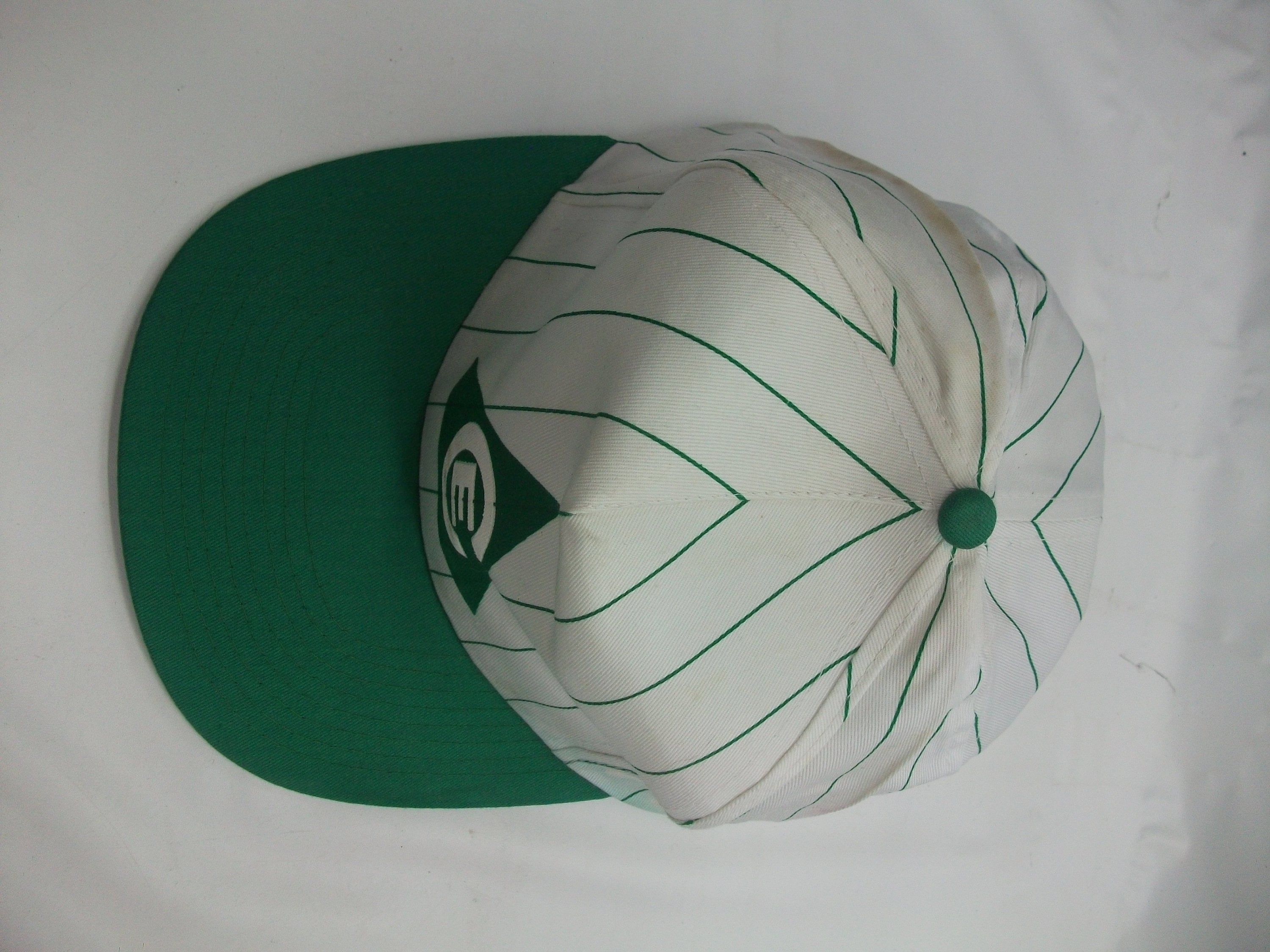 CE Triangle Logo Hat Vintage Pinstripe Green White Stained