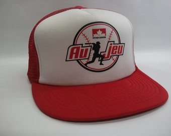 Petro Canada Au Jeu Baseball French Francais Hat Vintage Red White Snapback Trucker Cap