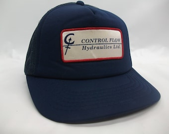 Control Flow Hydraulics Patch Hat Vintage Blue Snapback Trucker Cap