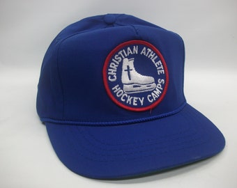 Christian Athlete Hockey Camp Patch Hat Vintage Blue Snapback Baseball Cap