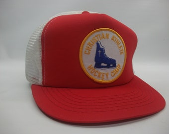 Christian Athlete Hockey Camp Patch Hat Vintage Red White Snapback Trucker Cap