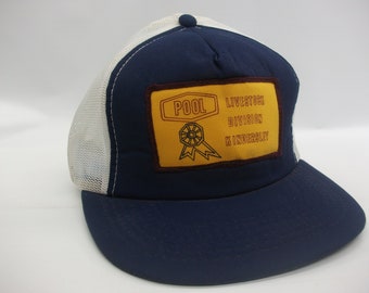 Pool Livestock Division Kindersley Patch Hat Vintage Dark Blue White Snapback Trucker Cap