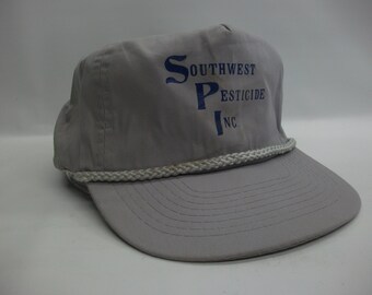 SPI Southwest Pesticide Inc Hat Vintage Gray Strapback Rope Baseball Cap w/ Plastic Zipper