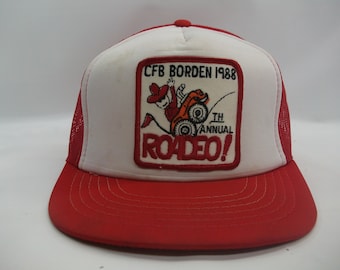 CFB Borden 1988 7th Annual Roadeo Patch Hat Vintage Red White Snapback Trucker Cap