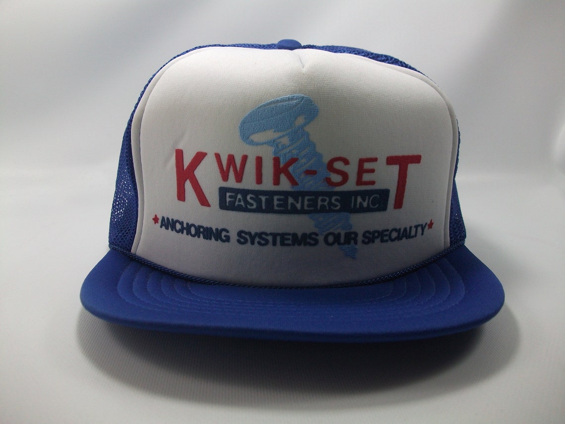 Kwik Set Fasteners Hat Vintage Blue White Snapback Trucker Cap Etsy
