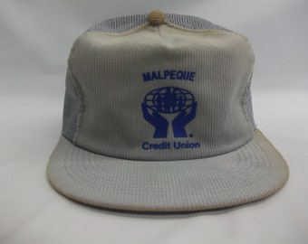 Malpeque Credit Union Hat Vintage K Brand Gray Corduroy Snapback Trucker Cap