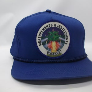 Foxboro Measurements Instruments Fire Breathing Dragon Patch Hat Vintage Blue Snapback Rope Baseball Cap