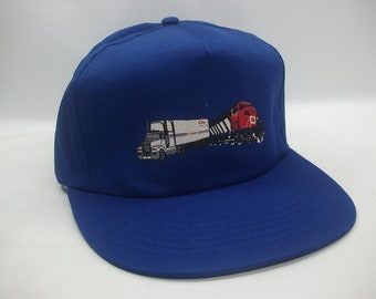 CN Train Transport Truck Hat Vintage Blue Snapback Baseball Cap