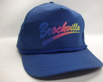 Brockville Spell Out Script Hat Vintage Blue Snapback Baseball Cap