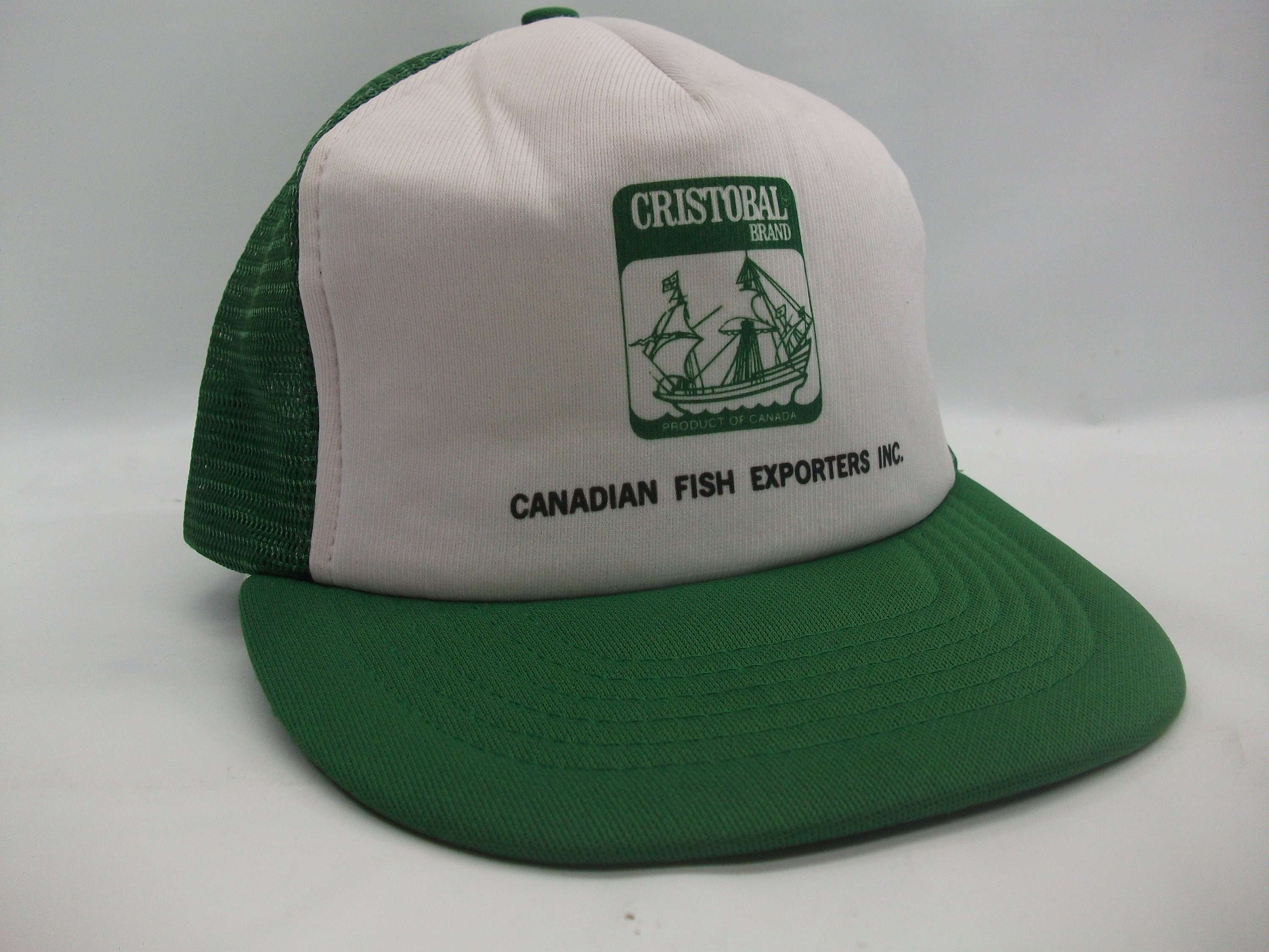 Cristobal Brand Canadian Fish Exporters Hat Vintage Green White