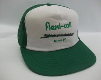 Flexi-coil System 80 Hat Vintage Green White Snapback Trucker Cap