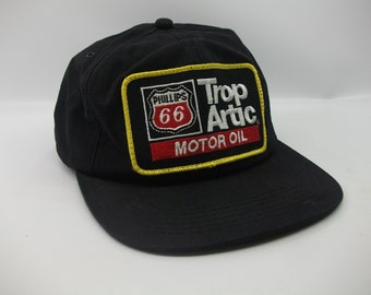 Phillips 66 Trop Artic Motor Oil Patch Hat Vintage Black Snapback Trucker Cap Made USA